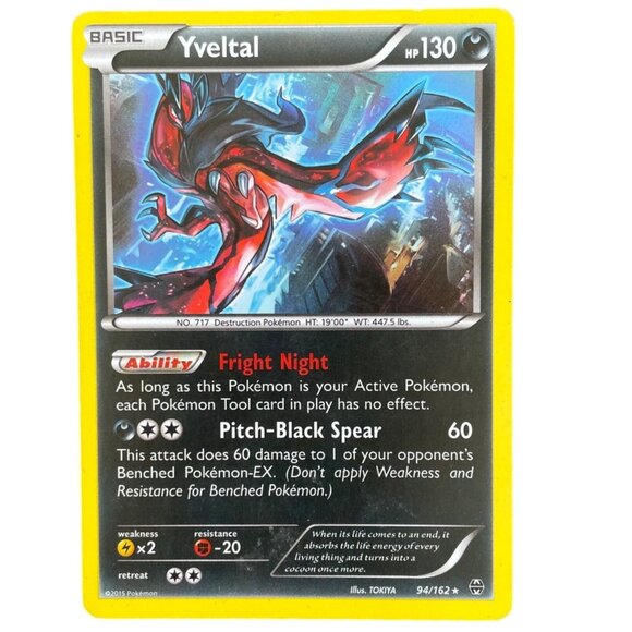 Pokemon Yveltal Basic Card 94/162 HP 130 Fright Night and Pitch-Black Spear - Picture 3 of 8
